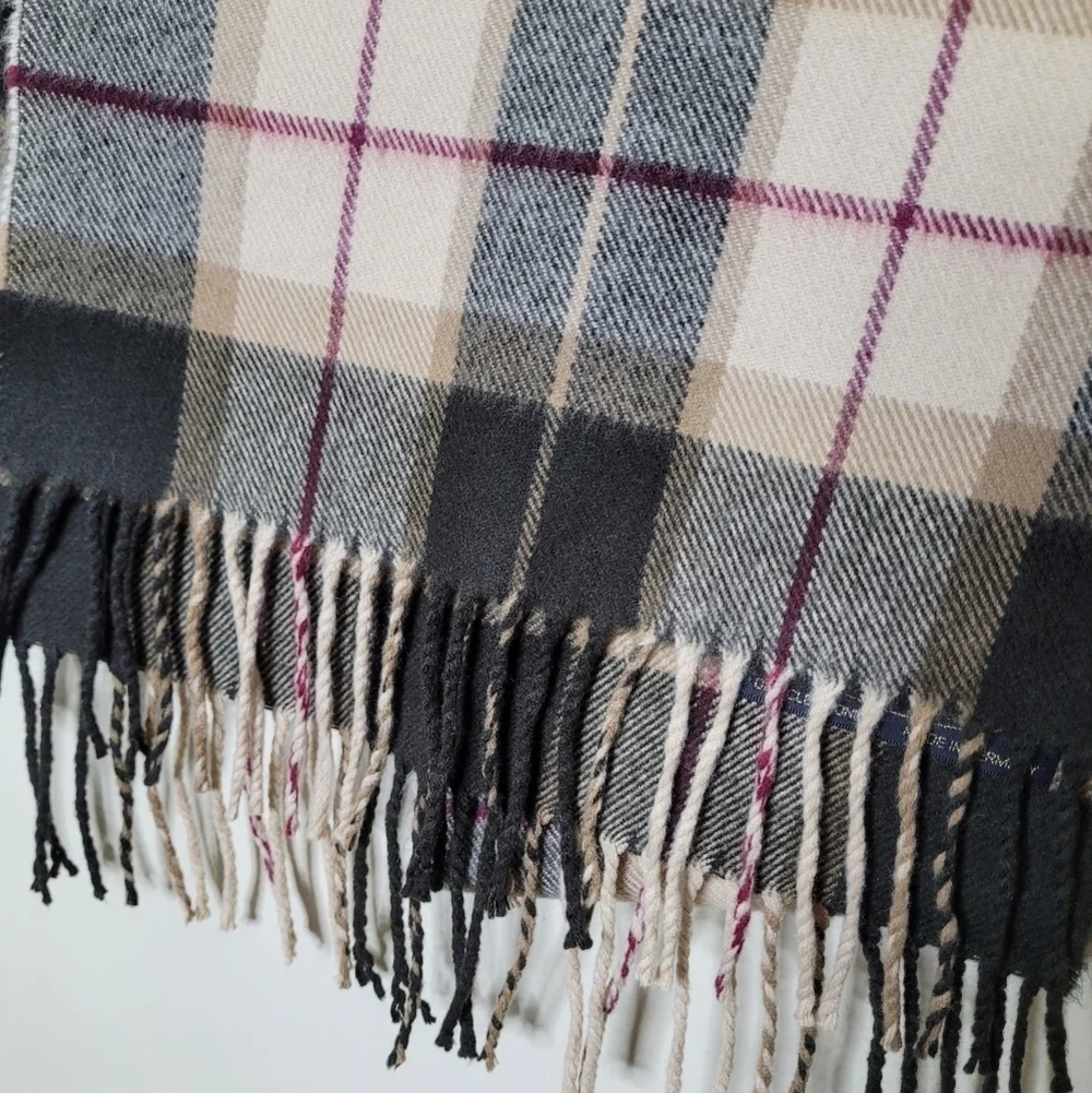 100% Cashmere Plaid Scarf Made in Germany Hand Tailored 65x12